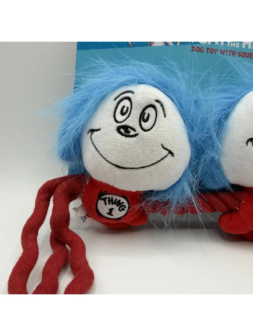 Dr Seuss The Cat in the Hat Thing 1 Thing 2 Plush Dog Toy With Squeaker Rope